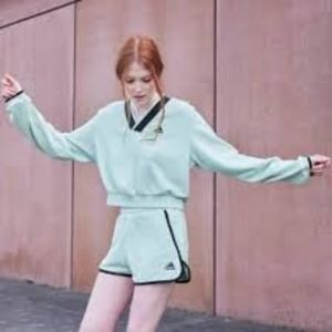 NWT Adidas Linen Green V Neck Crop Sweater
